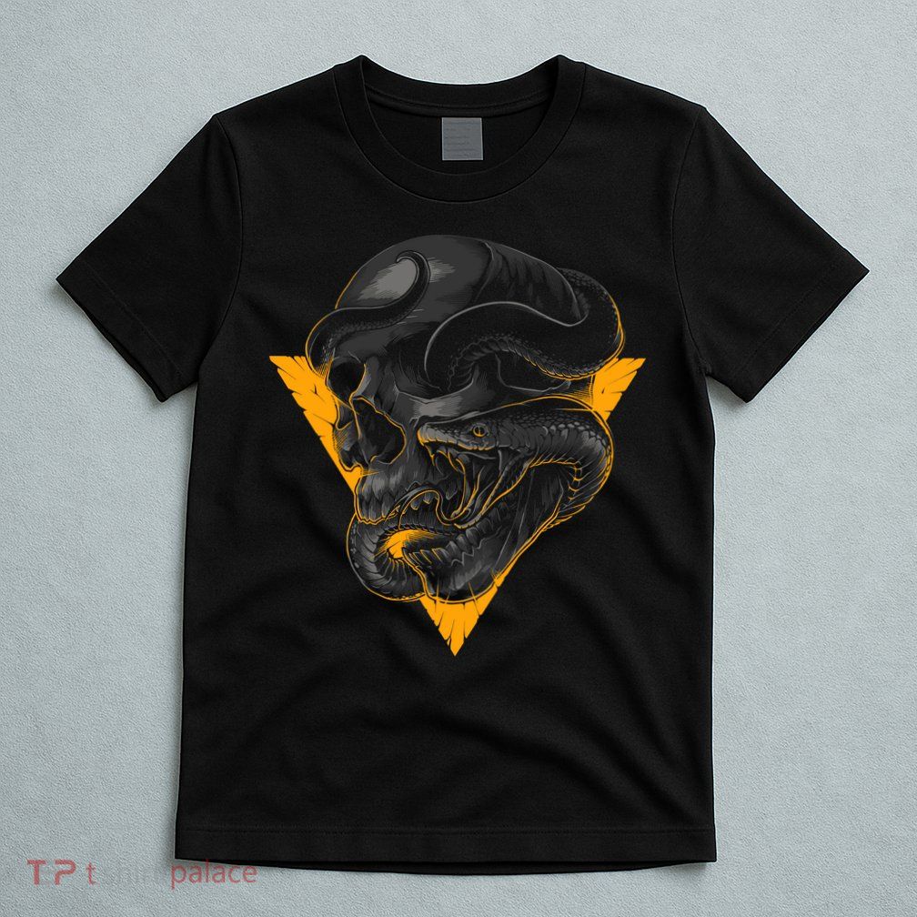 Skull Snake Triangle Graphic Design T-Shirt