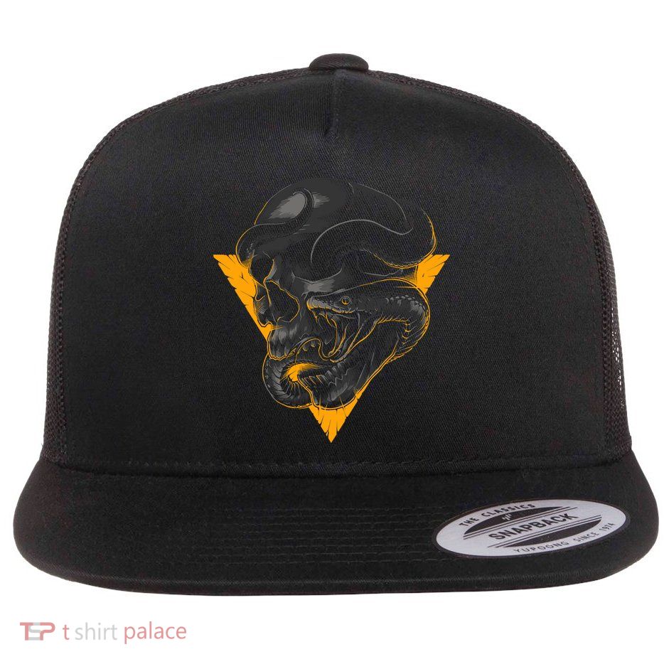 Skull Snake Triangle Graphic Design Flat Bill Trucker Hat