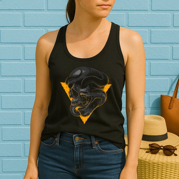 Skull Snake Triangle Graphic Design Womens Tank Top