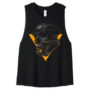 Skull Snake Triangle Graphic Design Women's Racerback Cropped Tank