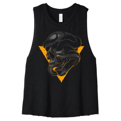 Skull Snake Triangle Graphic Design Women's Racerback Cropped Tank