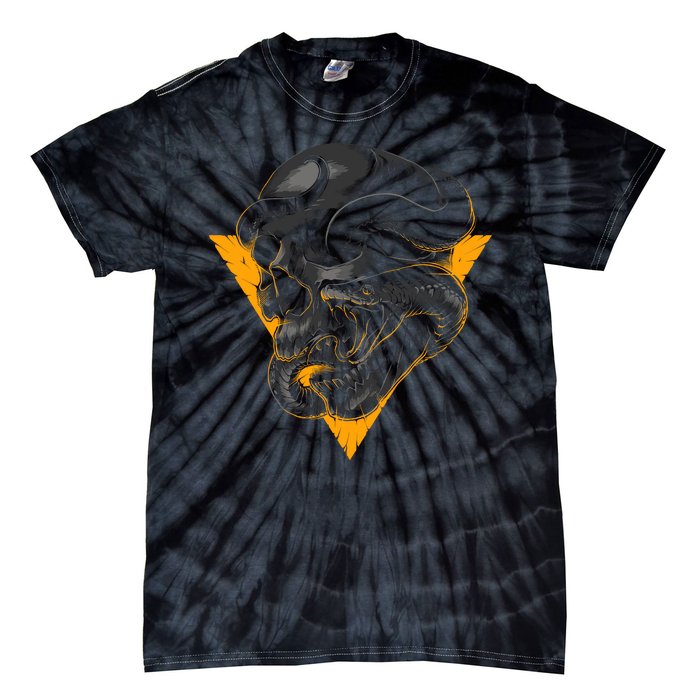 Skull Snake Triangle Graphic Design Tie-Dye T-Shirt