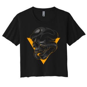 Skull Snake Triangle Graphic Design Women's Crop Top Tee