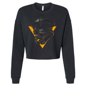 Skull Snake Triangle Graphic Design Cropped Pullover Crew