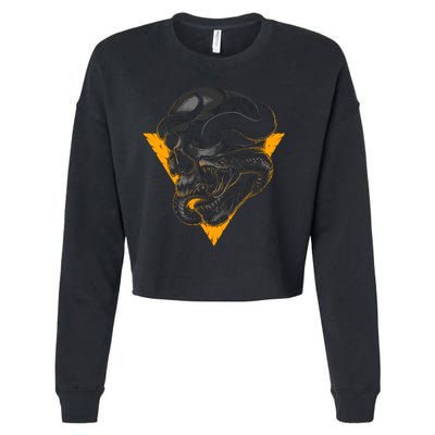 Skull Snake Triangle Graphic Design Cropped Pullover Crew