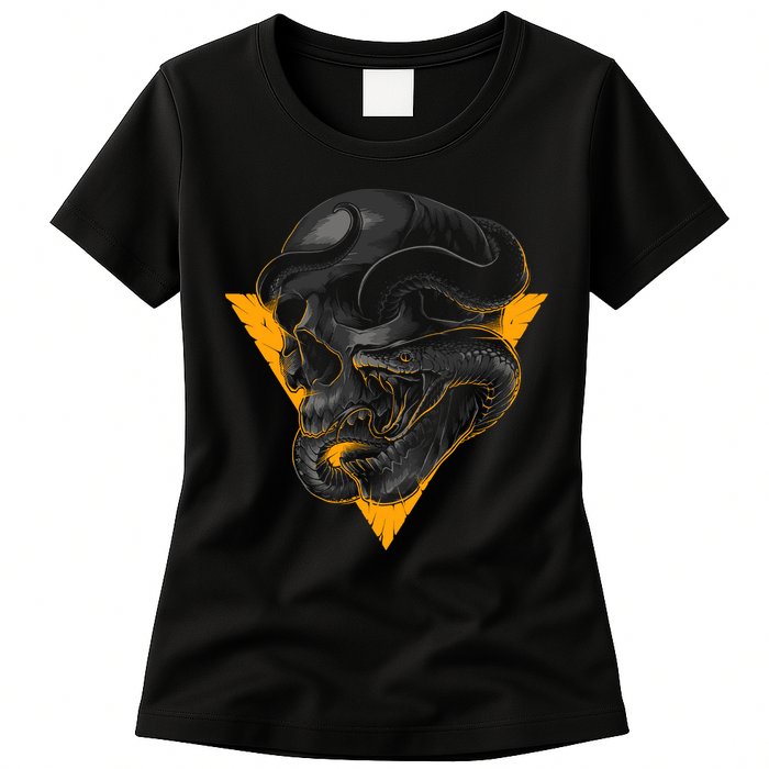 Skull Snake Triangle Graphic Design Womens T-Shirt