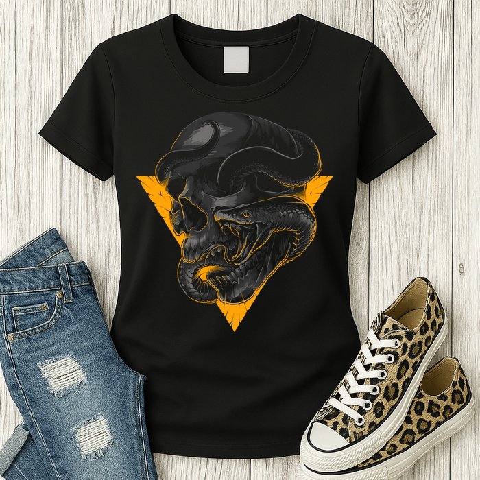 Skull Snake Triangle Graphic Design Womens T-Shirt