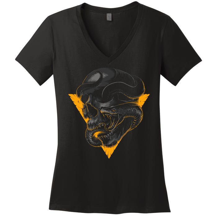 Skull Snake Triangle Graphic Design Women's V-Neck T-Shirt