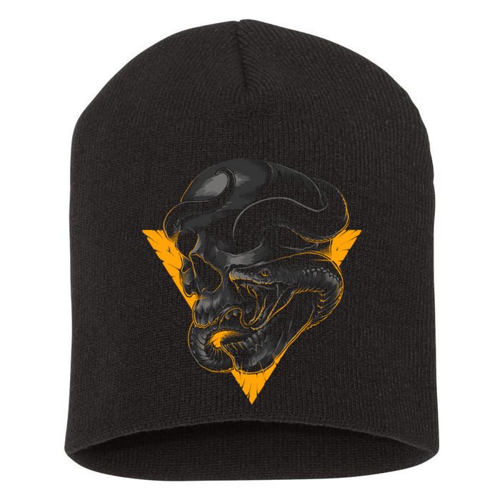 Skull Snake Triangle Graphic Design Short Acrylic Beanie