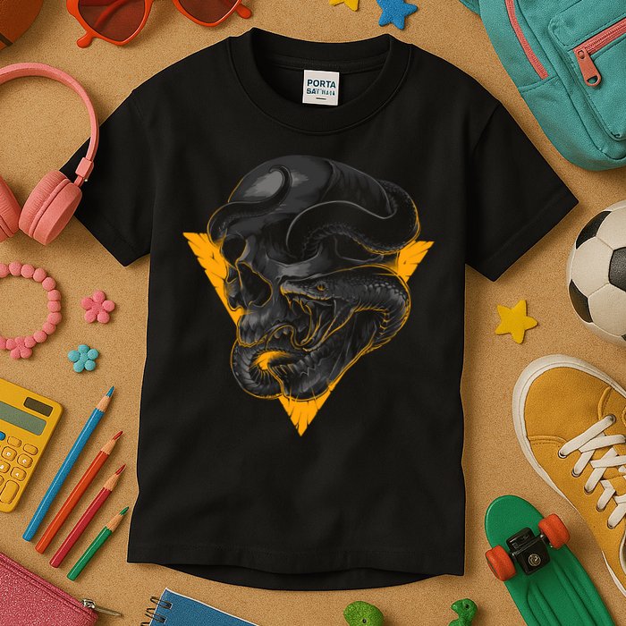 Skull Snake Triangle Graphic Design Kids T-Shirt