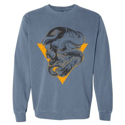 Skull Snake Triangle Graphic Design Garment-Dyed Sweatshirt