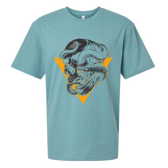 Skull Snake Triangle Graphic Design Sueded Cloud Jersey T-Shirt