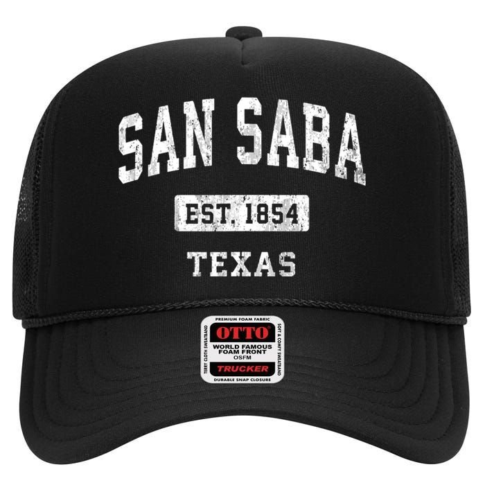 San Saba Texas Tx Vintage Sports Established High Crown Mesh Back Trucker Hat