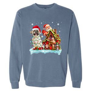 Santa Shih Tzu Funny Santa Gnome Snow Xmas Dog Lover Gift Garment-Dyed Sweatshirt