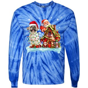 Santa Shih Tzu Funny Santa Gnome Snow Xmas Dog Lover Gift Tie-Dye Long Sleeve Shirt