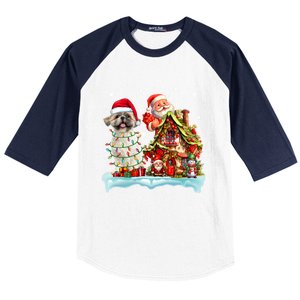 Santa Shih Tzu Funny Santa Gnome Snow Xmas Dog Lover Gift Baseball Sleeve Shirt