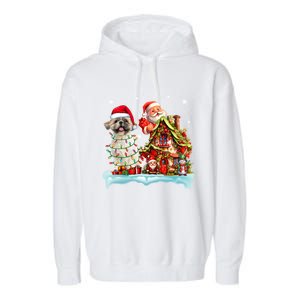 Santa Shih Tzu Funny Santa Gnome Snow Xmas Dog Lover Gift Garment-Dyed Fleece Hoodie