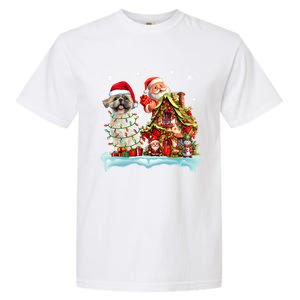 Santa Shih Tzu Funny Santa Gnome Snow Xmas Dog Lover Gift Garment-Dyed Heavyweight T-Shirt