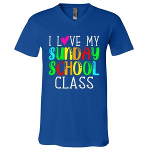 Sunday School Teacher I Love My Class Church Jesus Bible Gift V-Neck T-Shirt