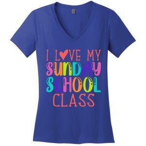 Sunday School Teacher I Love My Class Church Jesus Bible Women's V-Neck T-Shirt