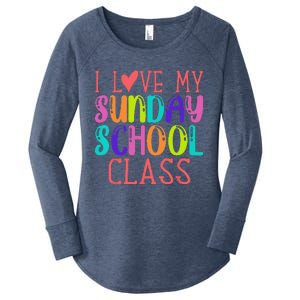 Sunday School Teacher I Love My Class Church Jesus Bible Women's Perfect Tri Tunic Long Sleeve Shirt