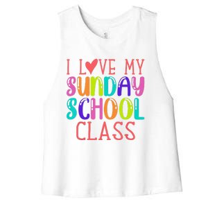 Sunday School Teacher I Love My Class Church Jesus Bible Women's Racerback Cropped Tank