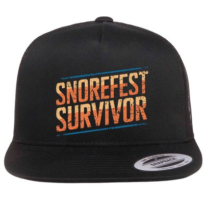 Snorefest Survivor Team Meeting Funny Supervisor Work Event Flat Bill Trucker Hat