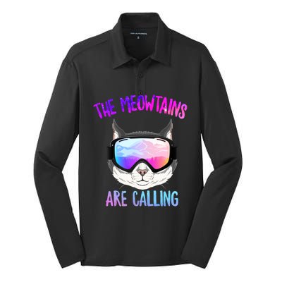 Ski Snowboard The Meowtains Calling Skiing Cat Mom Dad Skier Gift Silk Touch Performance Long Sleeve Polo