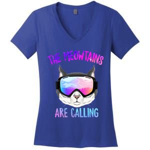 Ski Snowboard The Meowtains Calling Skiing Cat Mom Dad Skier Gift Women's V-Neck T-Shirt