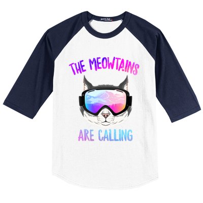 Ski Snowboard The Meowtains Calling Skiing Cat Mom Dad Skier Gift Baseball Sleeve Shirt