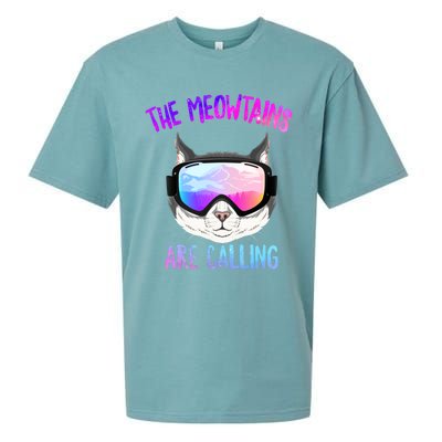 Ski Snowboard The Meowtains Calling Skiing Cat Mom Dad Skier Gift Sueded Cloud Jersey T-Shirt