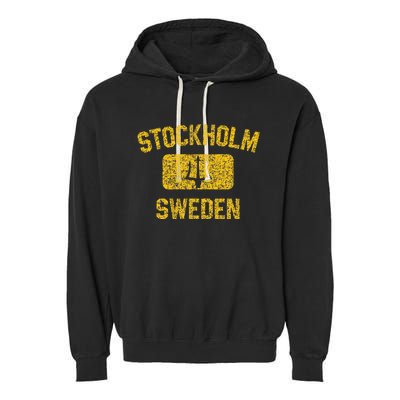 Stockholm Sweden Trident Gym Style Distressed Yellow Garment-Dyed Fleece Hoodie