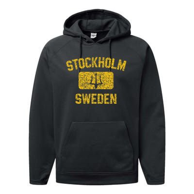 Stockholm Sweden Trident Gym Style Distressed Yellow Performance Fleece Hoodie