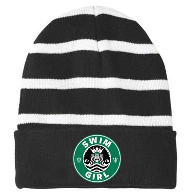 Swim Swimming Team Funny Parody Striped Beanie with Solid Band