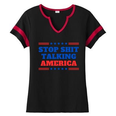 Stop Shit Talking America Usa Speech Democrat Kamala Ladies Halftime Notch Neck Tee