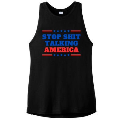 Stop Shit Talking America Usa Speech Democrat Kamala Ladies PosiCharge Tri-Blend Wicking Tank