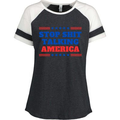 Stop Shit Talking America Usa Speech Democrat Kamala Enza Ladies Jersey Colorblock Tee