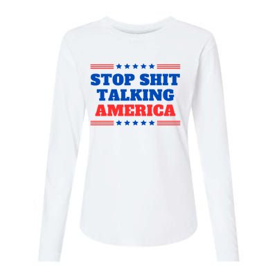 Stop Shit Talking America Usa Speech Democrat Kamala Womens Cotton Relaxed Long Sleeve T-Shirt