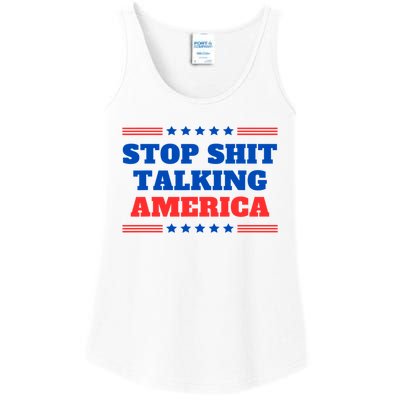 Stop Shit Talking America Usa Speech Democrat Kamala Ladies Essential Tank