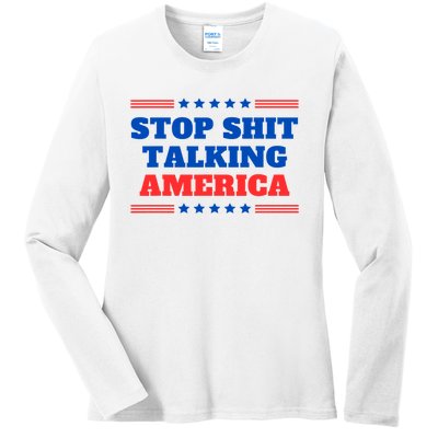 Stop Shit Talking America Usa Speech Democrat Kamala Ladies Long Sleeve Shirt