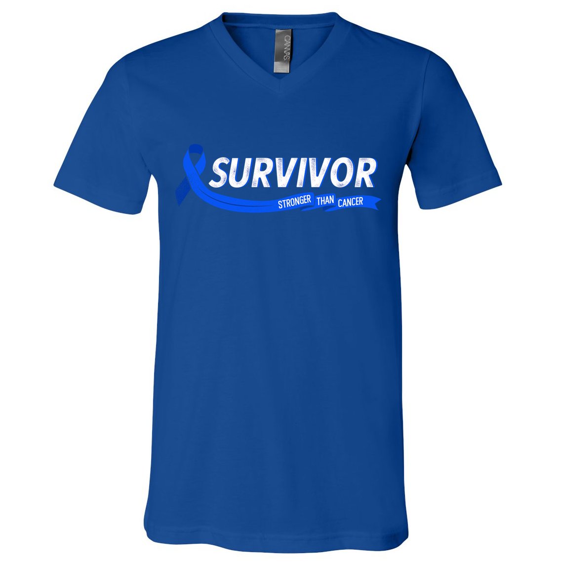 Survivor Stronger Than Cancer Colon Cancer Awareness Gift V-Neck T-Shirt