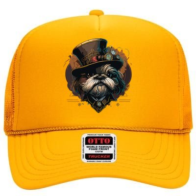 Steampunk Shih Tzu High Crown Mesh Back Trucker Hat