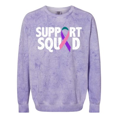 Thyroid Cancer Support Squad Teal Purple Pink Ribbon Colorblast Crewneck Sweatshirt