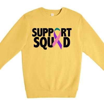 Thyroid Cancer Support Squad Teal Purple Pink Ribbon Premium Crewneck Sweatshirt