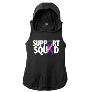 Thyroid Cancer Support Squad Teal Purple Pink Ribbon Ladies PosiCharge Tri-Blend Wicking Draft Hoodie Tank