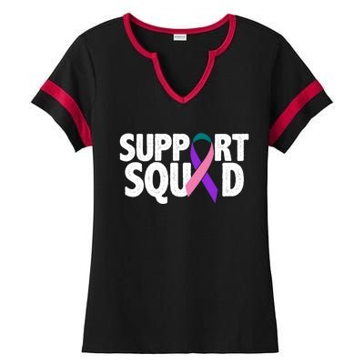 Thyroid Cancer Support Squad Teal Purple Pink Ribbon Ladies Halftime Notch Neck Tee