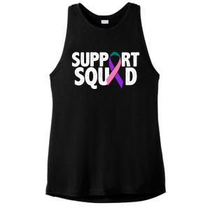 Thyroid Cancer Support Squad Teal Purple Pink Ribbon Ladies PosiCharge Tri-Blend Wicking Tank