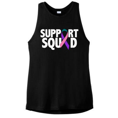 Thyroid Cancer Support Squad Teal Purple Pink Ribbon Ladies PosiCharge Tri-Blend Wicking Tank