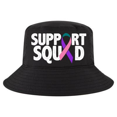 Thyroid Cancer Support Squad Teal Purple Pink Ribbon Cool Comfort Performance Bucket Hat