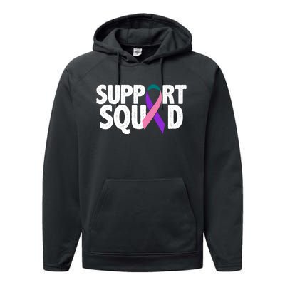 Thyroid Cancer Support Squad Teal Purple Pink Ribbon Performance Fleece Hoodie